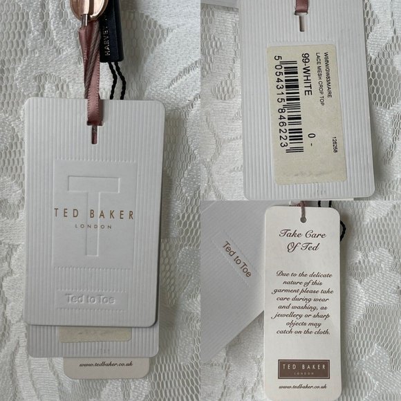 NWT Ted Baker Maire White Lace Mesh Crop Top Size 0 6 Short Sleeve Zip Back - Picture 15 of 15